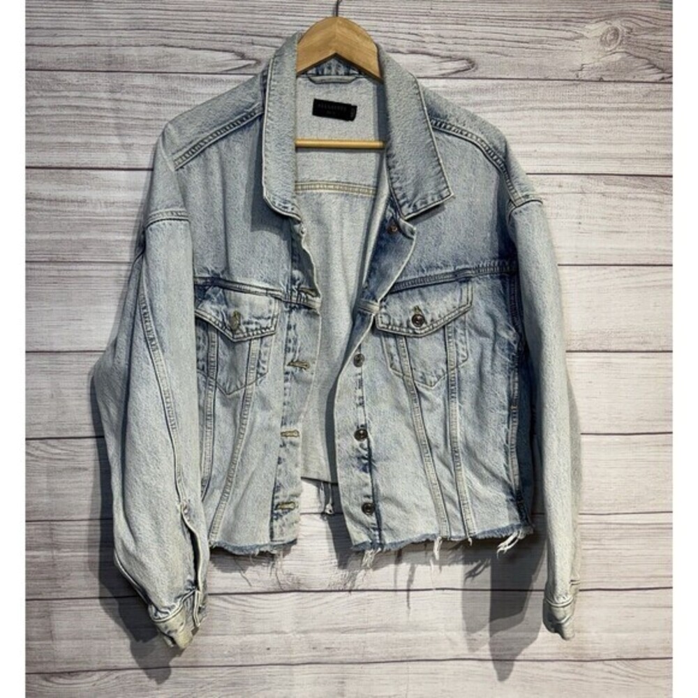 ALLSAINTS Women Jinx Oversized Long Sleeve Cotton Crop Denim Jacket Size XS/S